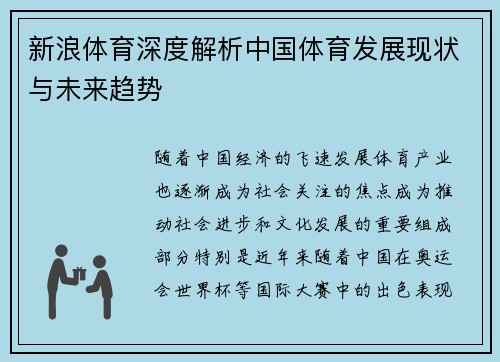 新浪体育深度解析中国体育发展现状与未来趋势 新浪体育深度解析中国体育发展现状与未来趋势